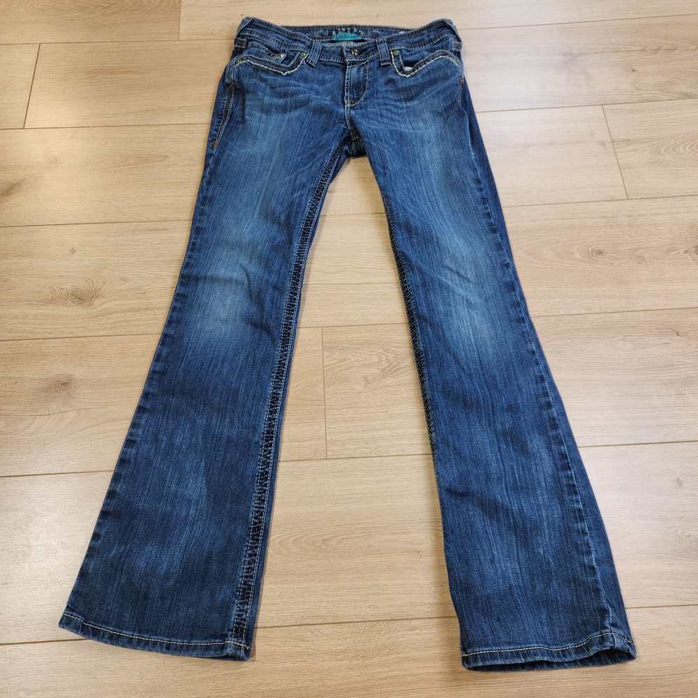 Ariat Turquoise Jeans Womens 28R Medium Wash Blue Low Rise Bootcut Embroidered